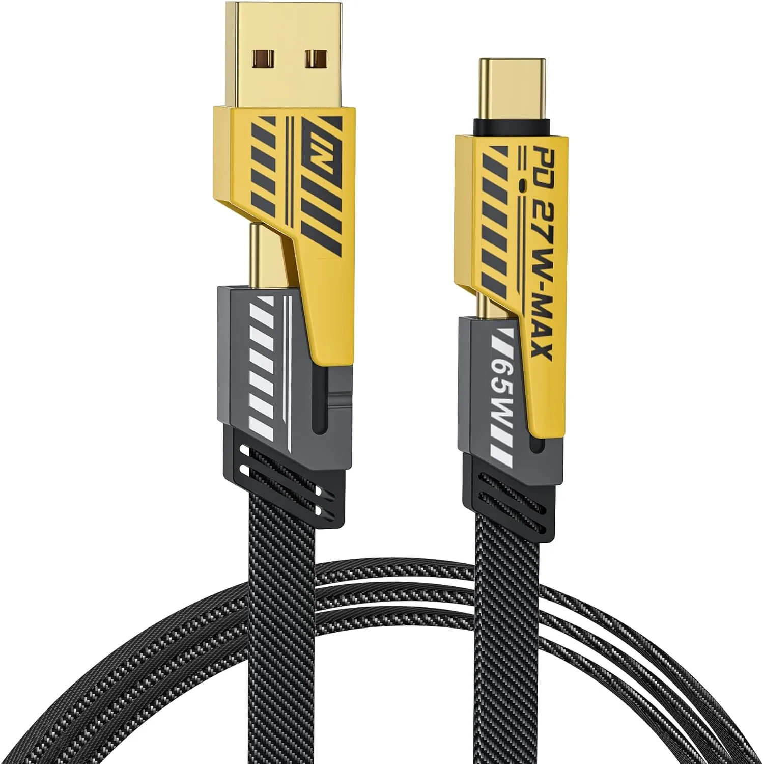 ⁦كابل شحن USB نوهون متعدد الاستخدامات 4 في 1: سريع بطول قدم مع A / C إلى 65 وات نوع + 27 بي دي نايلون مضفر بمنافذ متعددة متوافق آيفون وأندرويد وسامسونج جالاكسي⁩ - الصورة ⁦1⁩