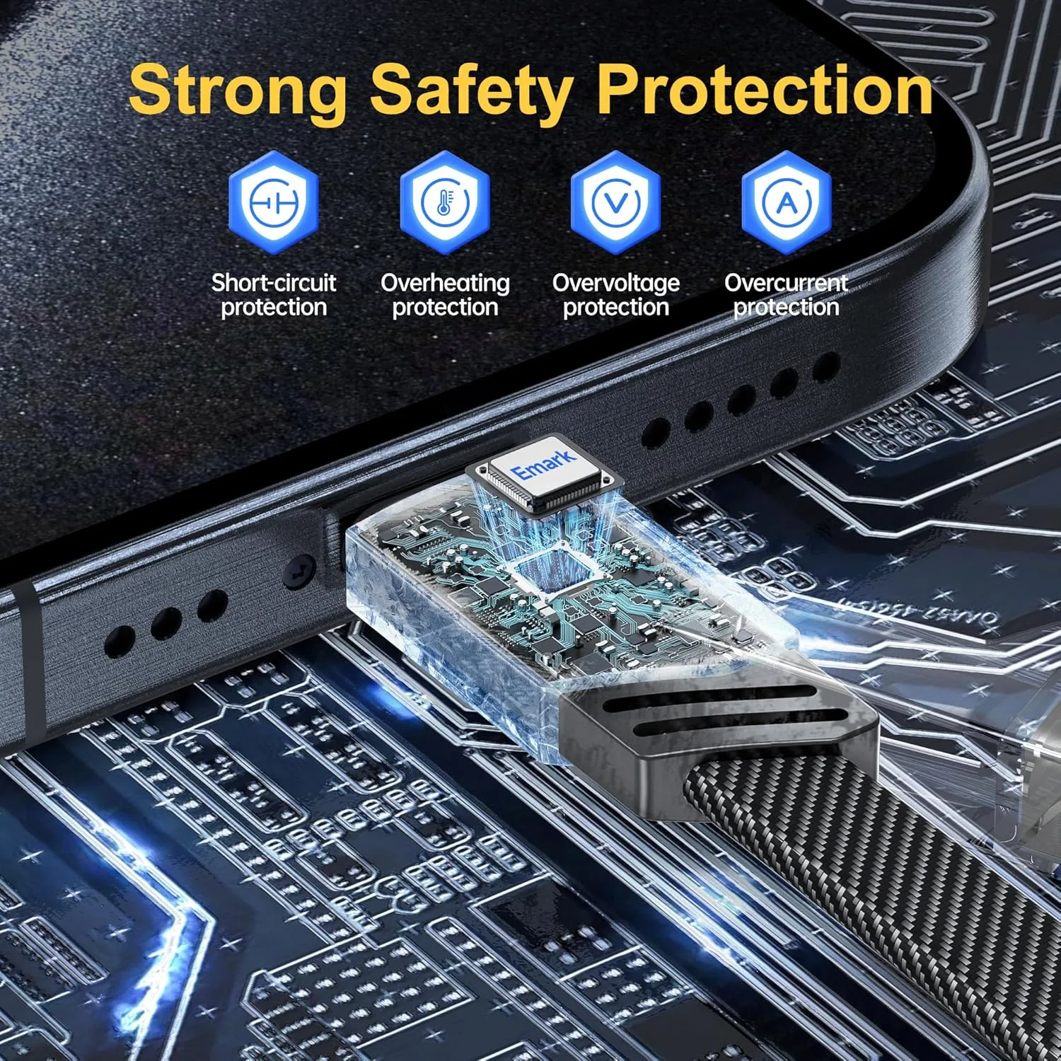 ⁦كابل شحن USB نوهون متعدد الاستخدامات 4 في 1: سريع بطول قدم مع A / C إلى 65 وات نوع + 27 بي دي نايلون مضفر بمنافذ متعددة متوافق آيفون وأندرويد وسامسونج جالاكسي⁩ - الصورة ⁦4⁩